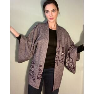 Kimono Haori Jacket Beautiful Purple Lavender Plum Flower Shibori ~ Breathtaking
